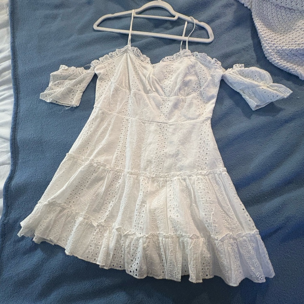 White Eyelet Off-Shoulder Mini Dress